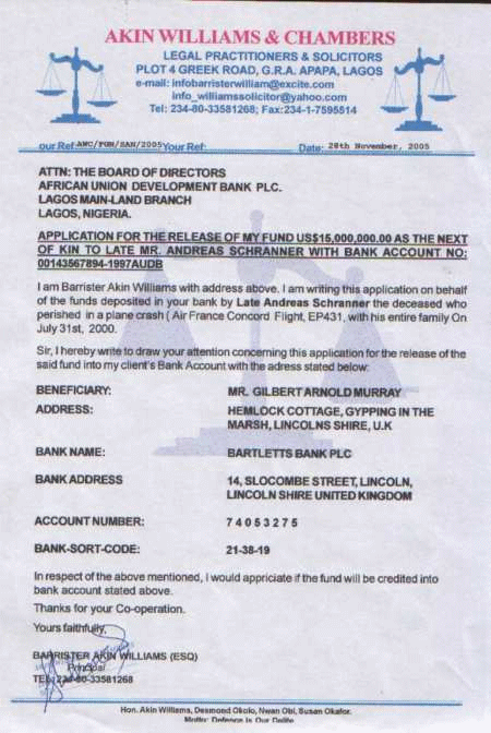 A forged letter of application