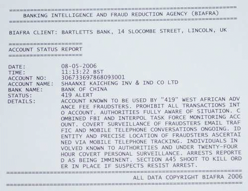 A forged BIAFRA report