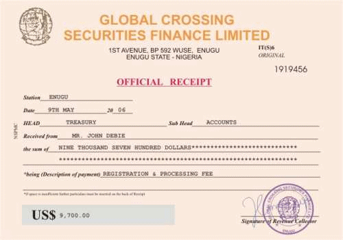 A forged receipt from a security company