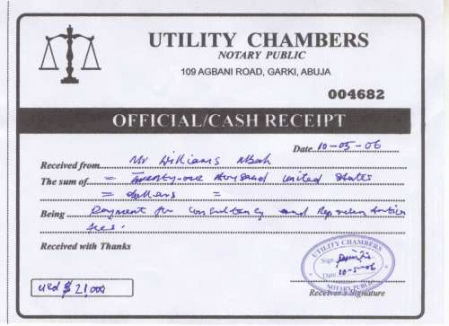 A forged receipt from a lawyer
