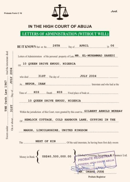 A forged letter of administration