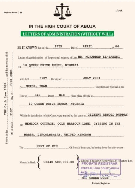 A forged letter of administration