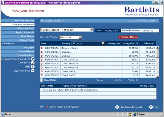 Gilbert's forged online bank statement