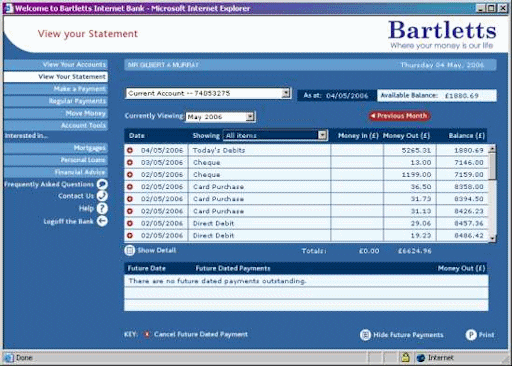 A forged online bank statement