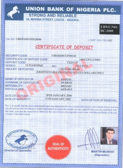 A forged certificate of deposit