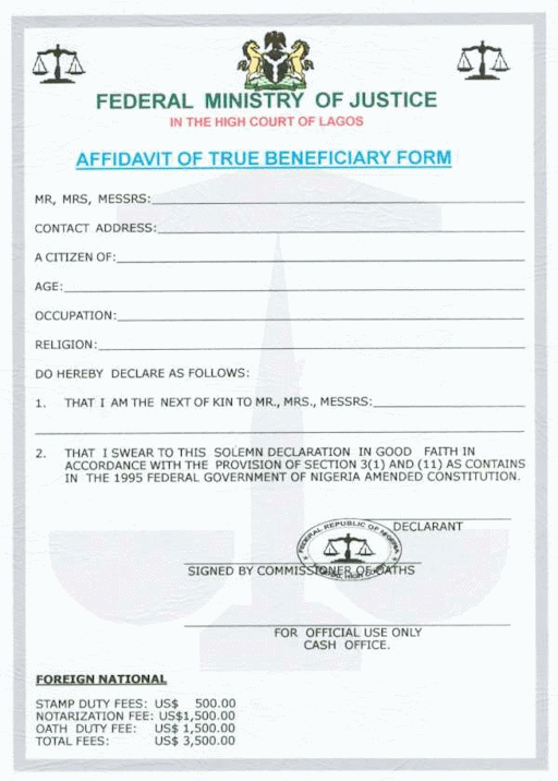 A forged affadavit form