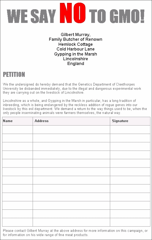 A petition to disband the Genetics Department of Cleethorpes University