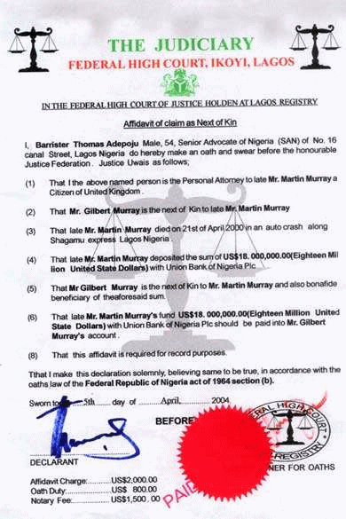 A forged affadavit of claim document