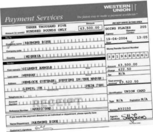 A forged Western Union receipt