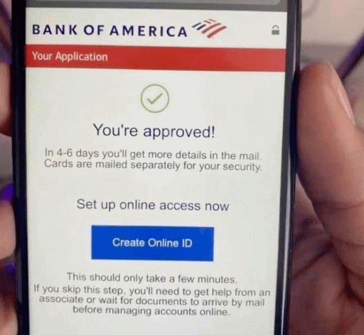 A view of a Bank of America mobile app, shown on a mobile phone, requesting that the user setup online access