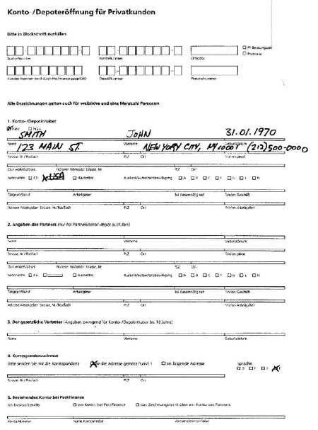 Page 1 of the scammer's sample form