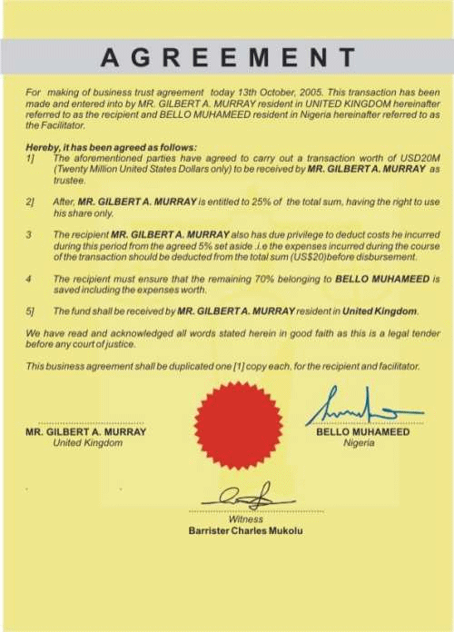 The second draft of a memorandum of understanding