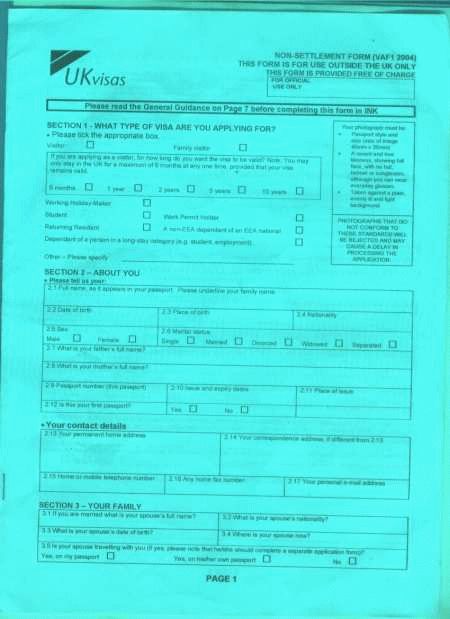 A visa application form