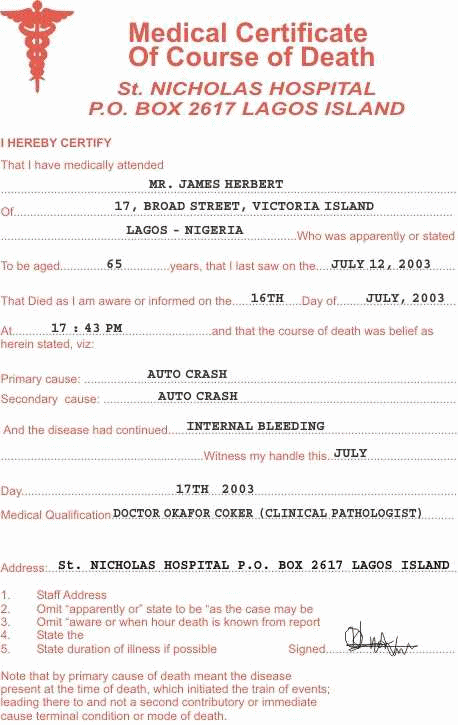 A forged death certificate
