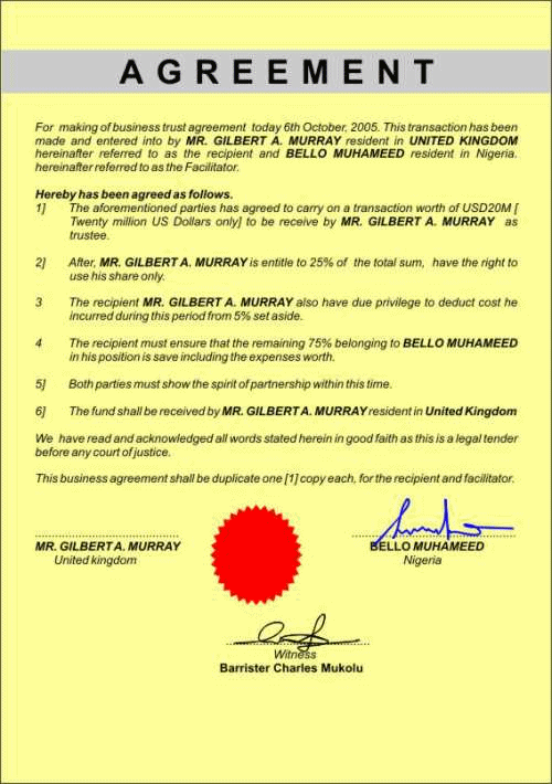 The second draft of a memorandum of understanding