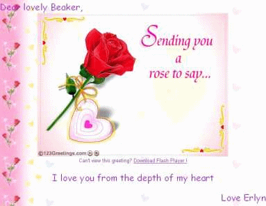An online card with a red rose on it, addressed to Beaker
