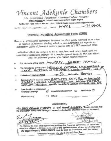 A completed and signed financial agreement form