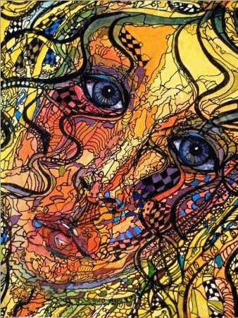 A modern art painted depiction of a woman's face