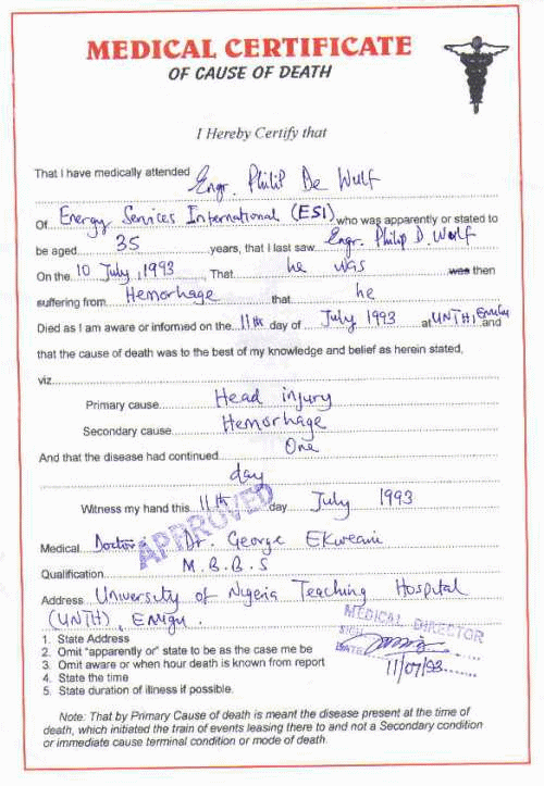 A forged death certificate