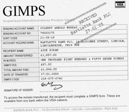 Gilbert's forged GIMPS receipt