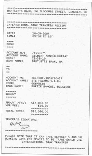 Gilbert's forged bank receipt