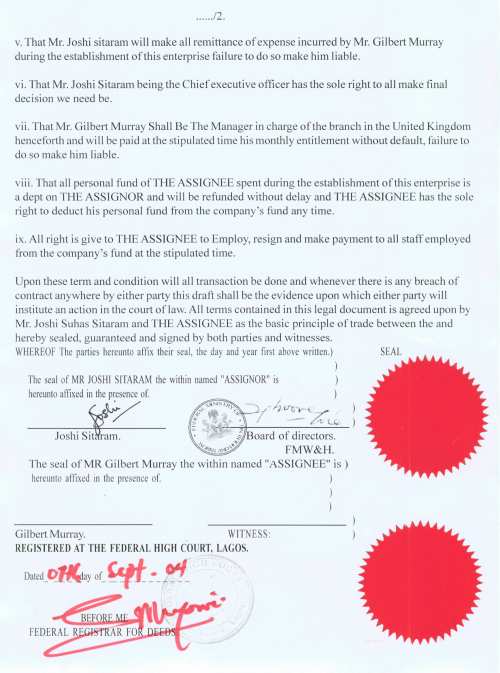 The second page of the partnership agreement