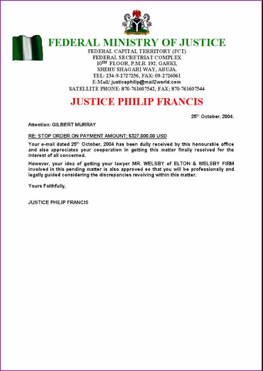 A forged letter from the Federal Ministry of Justice
