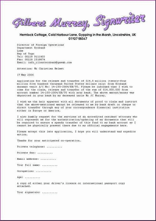 An incomplete application letter