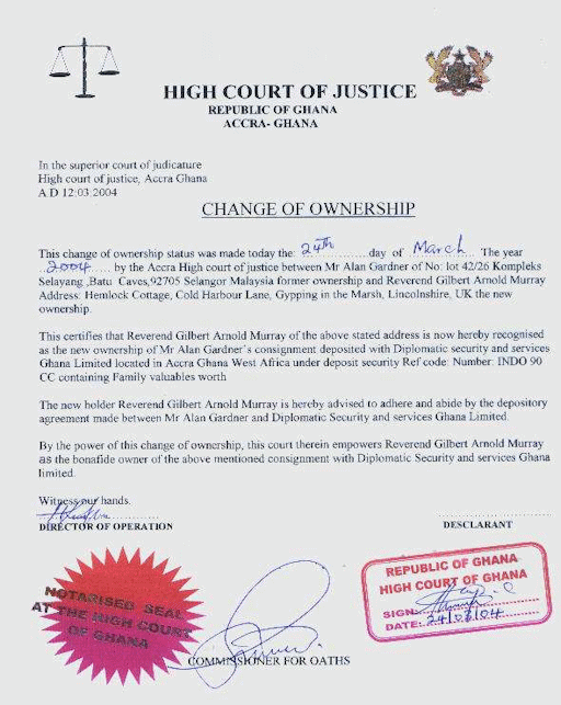 A forged change of ownership document