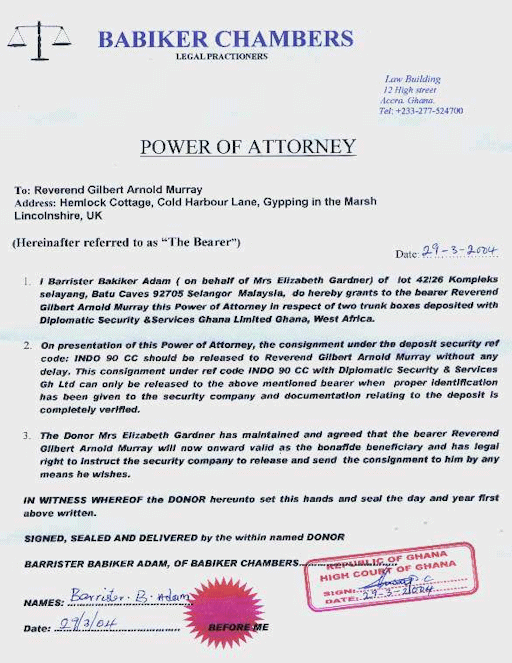 A forged power of attorney document