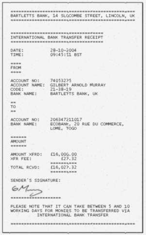 Gilbert's second forged bank receipt