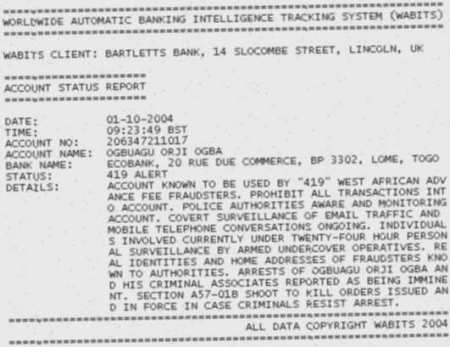 A forged WABITS report