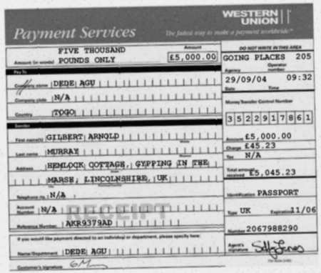 A forged Western Union receipt