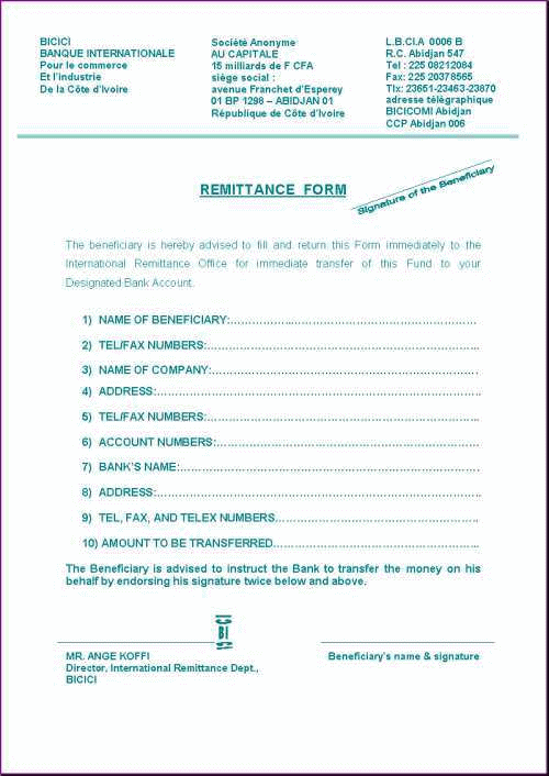 A forged remittance form