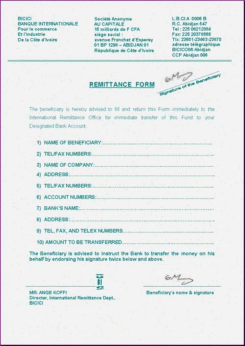 A signed forged remittance form