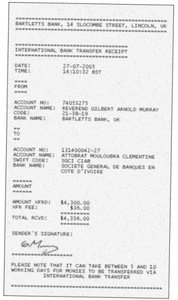 A forged bank receipt