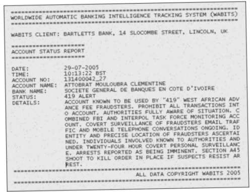 A forged WABITS report