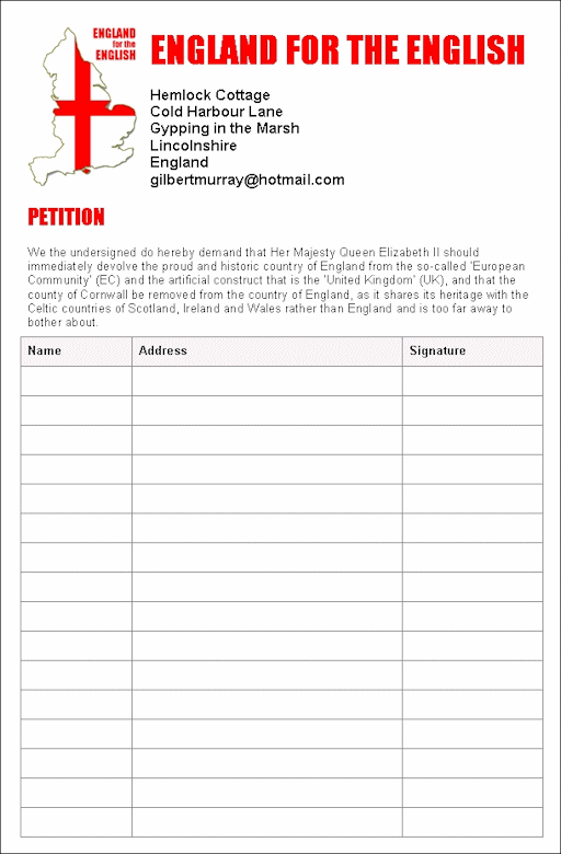 A petition asking for Cornwall to be removed from England