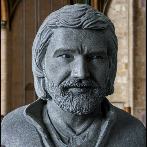 A stone statue of a bearded man inside a church