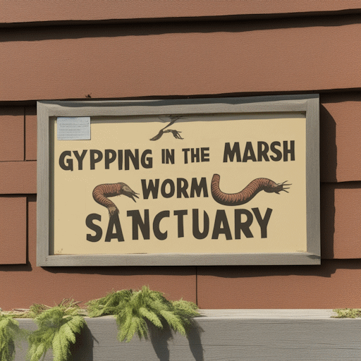 A sign on a building saying 'Gypping in the Marsh Worm Sanctuary'