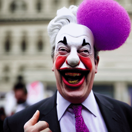 A man in a suit, made up as a clown