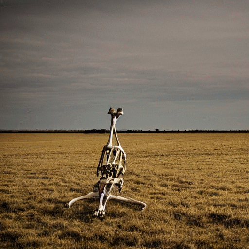 A sculpture made of bones in a field