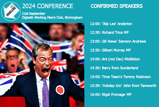 A list of speakers at the Deform UK 2024 party conference