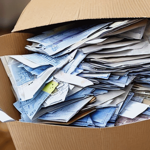 A large, overflowing box of mail