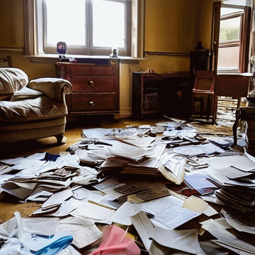 A study with letters strewn across the floor