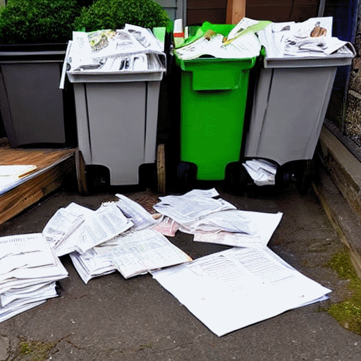 Three wheelie bins stuffed to overflowing with letters