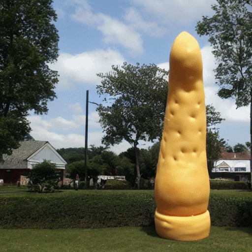 A huge phallus made of cheese on a village green