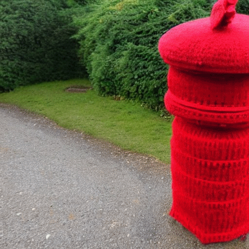 A pillar box completely encased in a red knitted cover