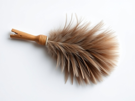 A feather duster with the wooden handle broken off