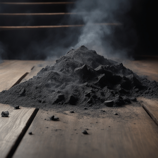 A smoking heap of ash on a stage